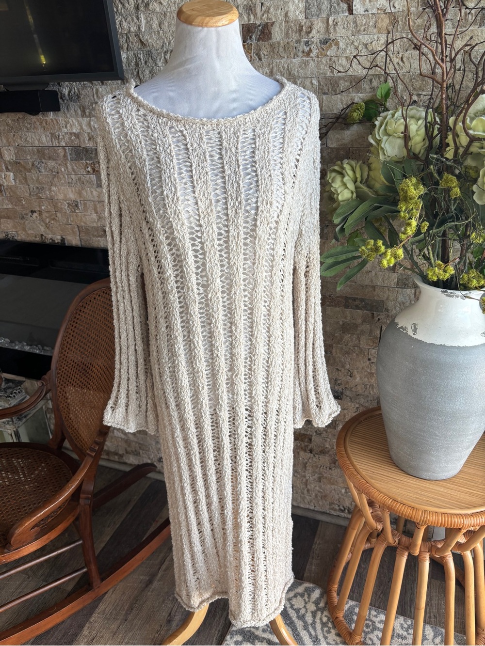 H&M Cream Knit Long Sleeve Maxi Dress - Picture 2 of 8